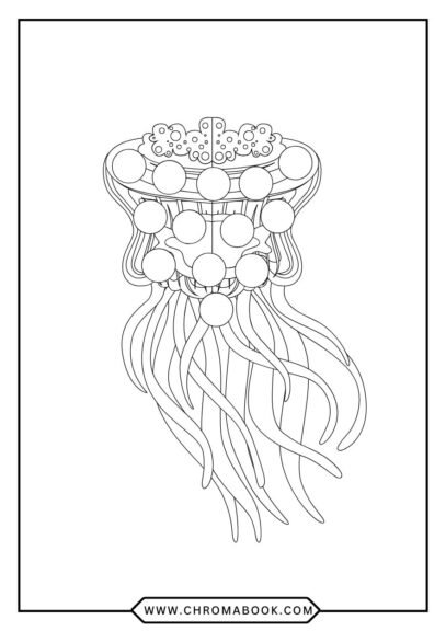 A whimsical jellyfish design with flowing tentacles and intricate patterns, perfect for a creative coloring page. Free printable!