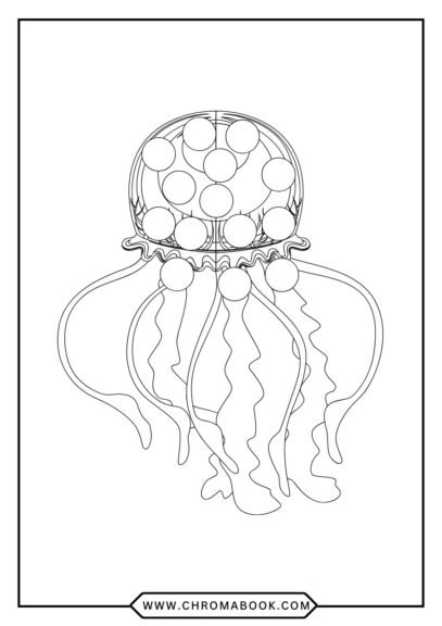 A whimsical jellyfish coloring page featuring intricate patterns and flowing tentacles, perfect for a creative escape. Free printable!