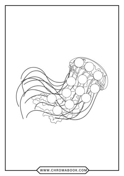 A whimsical jellyfish coloring page featuring intricate patterns and flowing tentacles, perfect for relaxation. Free printable!
