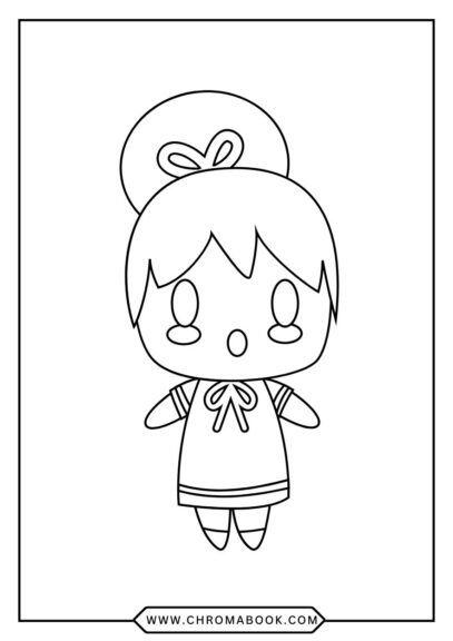A charming kawaii girl surrounded by cute animals and flowers, perfect for a fun coloring page. Available as a free printable!