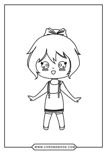 A cute kawaii girl surrounded by whimsical flowers and stars, perfect for a fun coloring page. Free printable for creative fun!