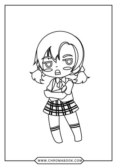 A cute kawaii girl surrounded by whimsical flowers and stars, perfect for a fun coloring page. Free printable for creative enjoyment!