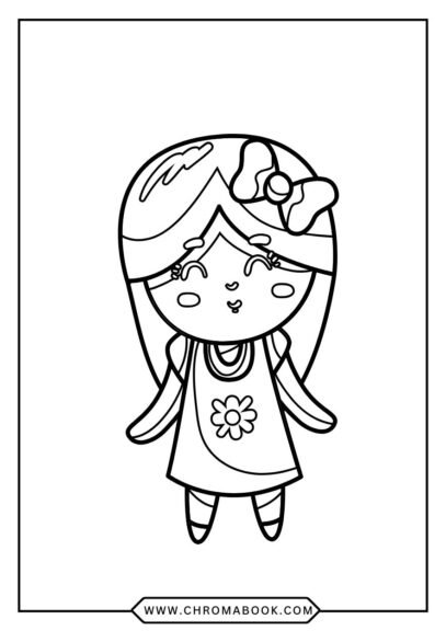 A cute kawaii girl surrounded by whimsical clouds and stars, perfect for a fun coloring page. Enjoy this free printable!