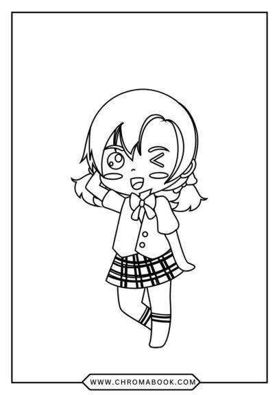 A cute kawaii girl surrounded by whimsical flowers and stars, perfect for creativity. Free printable coloring page!