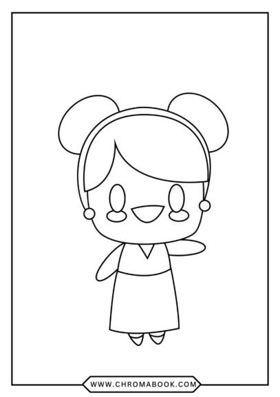 A cute kawaii girl surrounded by whimsical animals and flowers, perfect for a fun coloring page. Free printable for creative joy!
