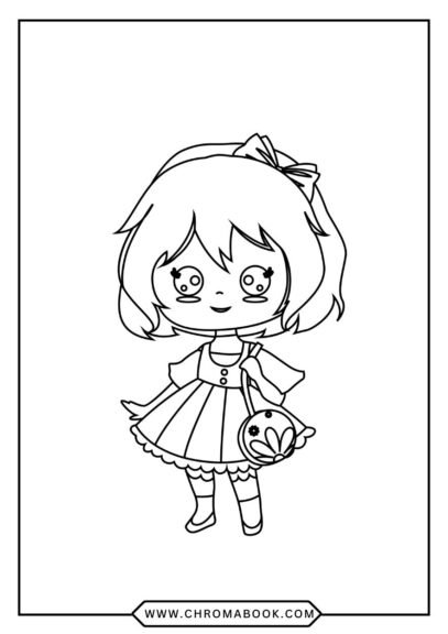 A cute kawaii girl surrounded by whimsical flowers and stars, perfect for a fun coloring page. Enjoy this free printable!
