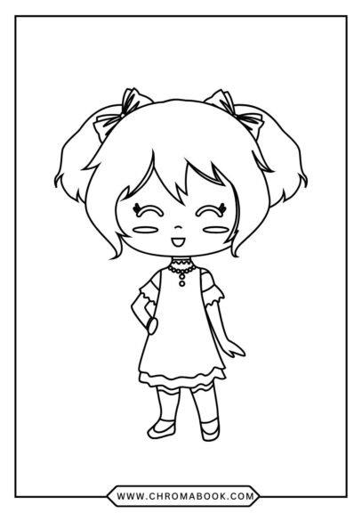 A cute kawaii girl surrounded by whimsical flowers and stars, perfect for a fun coloring page. Free printable for creative joy!