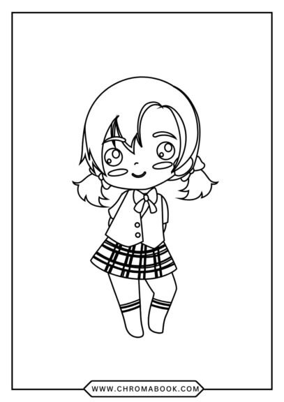 A kawaii girl surrounded by cute animals and floral patterns, perfect for a fun coloring page. Free printable for kids and adults!