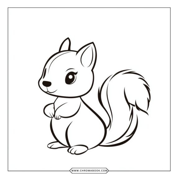 A whimsical squirrel surrounded by playful leaves and acorns, perfect for a fun coloring page. Download this free printable!