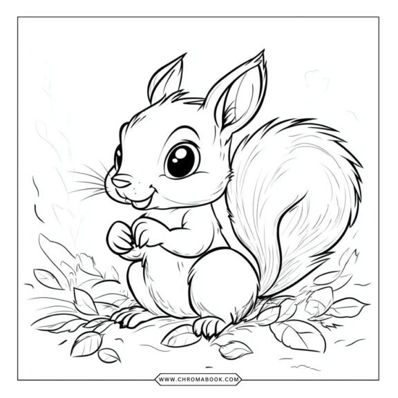 A playful squirrel surrounded by intricate leaves and acorns, perfect for a fun coloring page. Free printable for all ages!