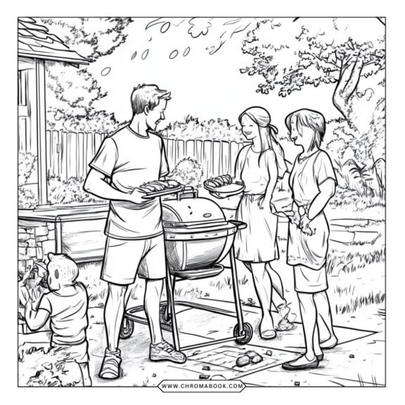 A vibrant summer-themed coloring page featuring playful animals and tropical elements, perfect for kids. Free printable included!