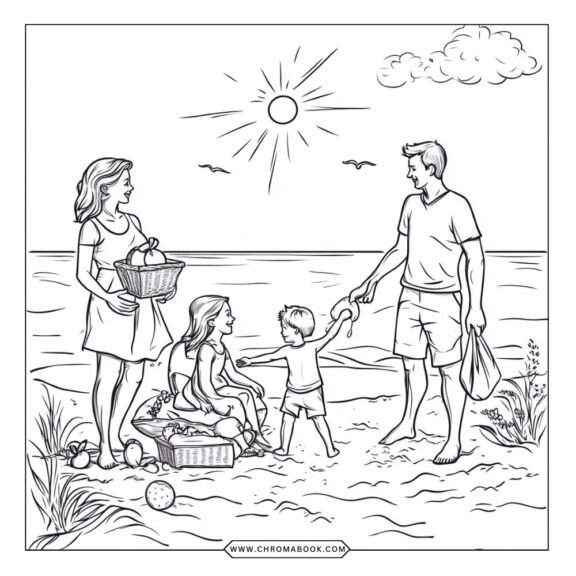 A vibrant summer-themed coloring page featuring playful animals and tropical flowers, perfect for kids. Free printable!