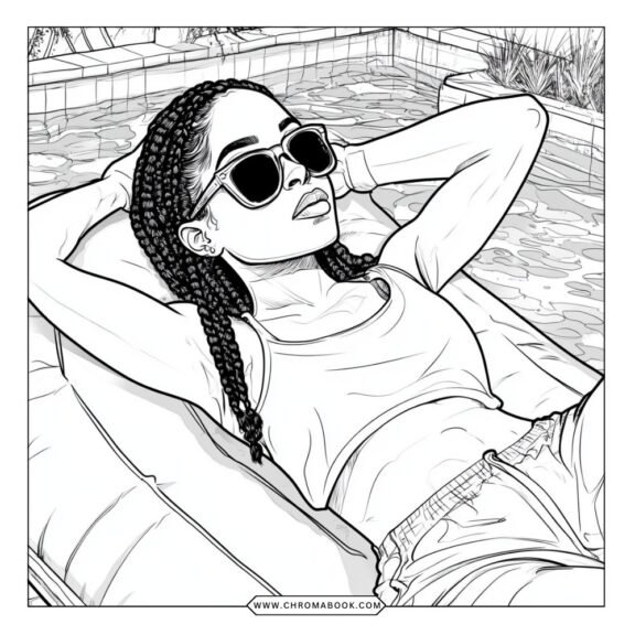 A whimsical summer-themed coloring page featuring playful beach animals and tropical elements, perfect for a free printable activity.