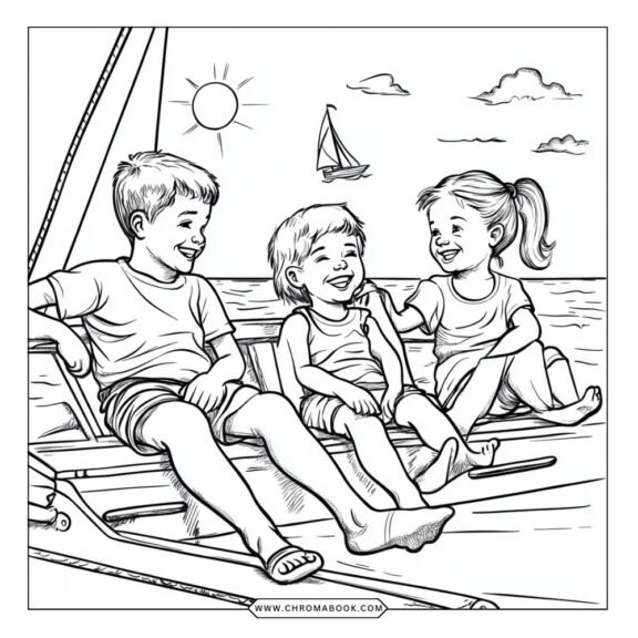 A whimsical summer-themed coloring page featuring playful animals and tropical flowers; perfect for a free printable coloring activity.