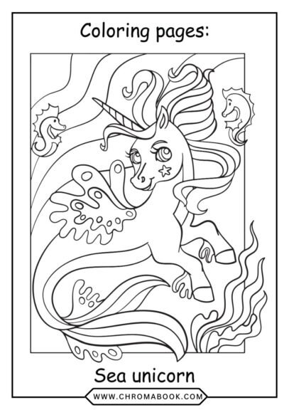 A whimsical unicorn surrounded by swirling rainbows and stars, perfect for a fun coloring page. Enjoy this free printable!