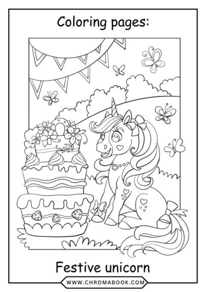 A whimsical unicorn surrounded by vibrant rainbows and stars, perfect for a fun coloring page. Free printable for creativity!
