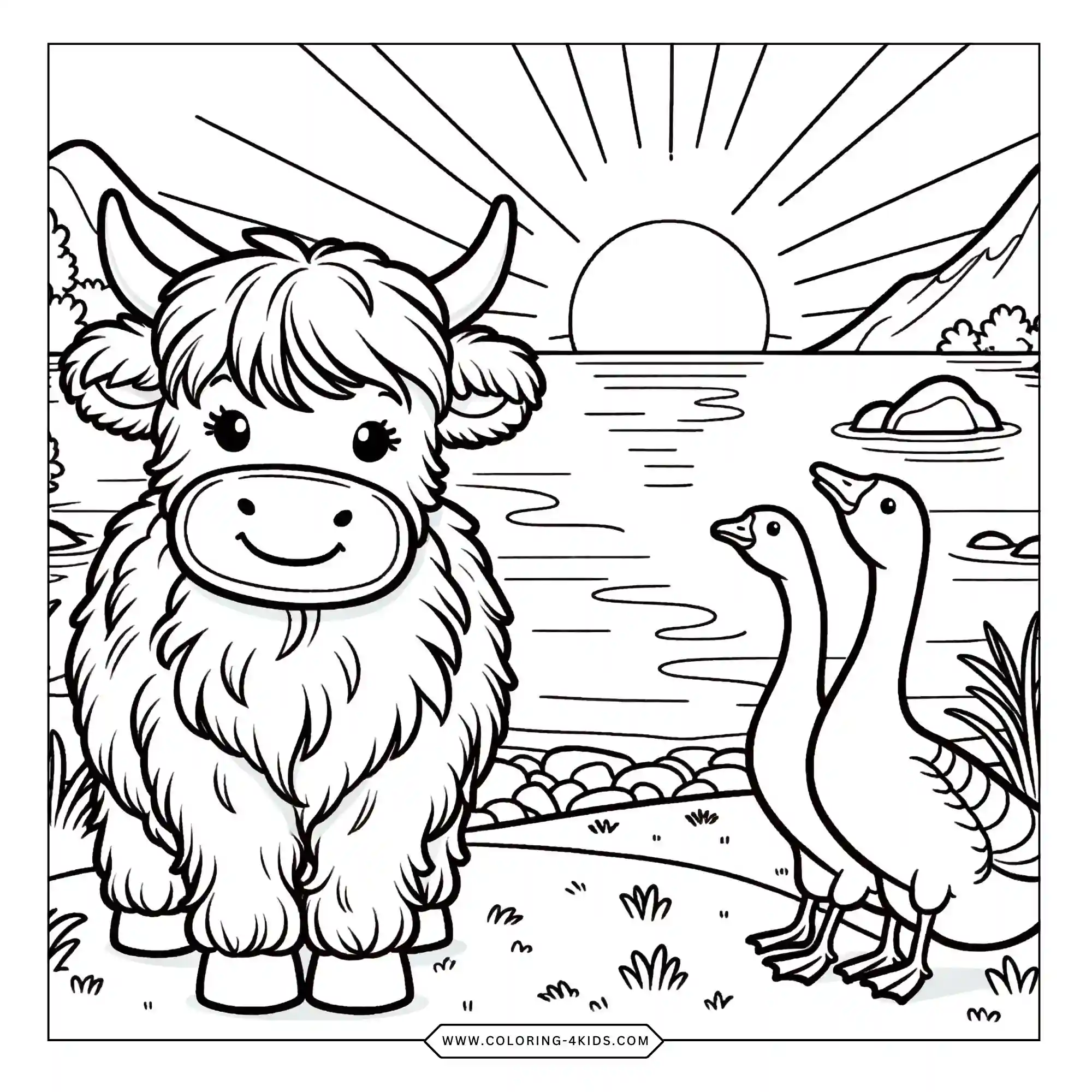 Printable Highland Cow Coloring Pages coloring page for kids