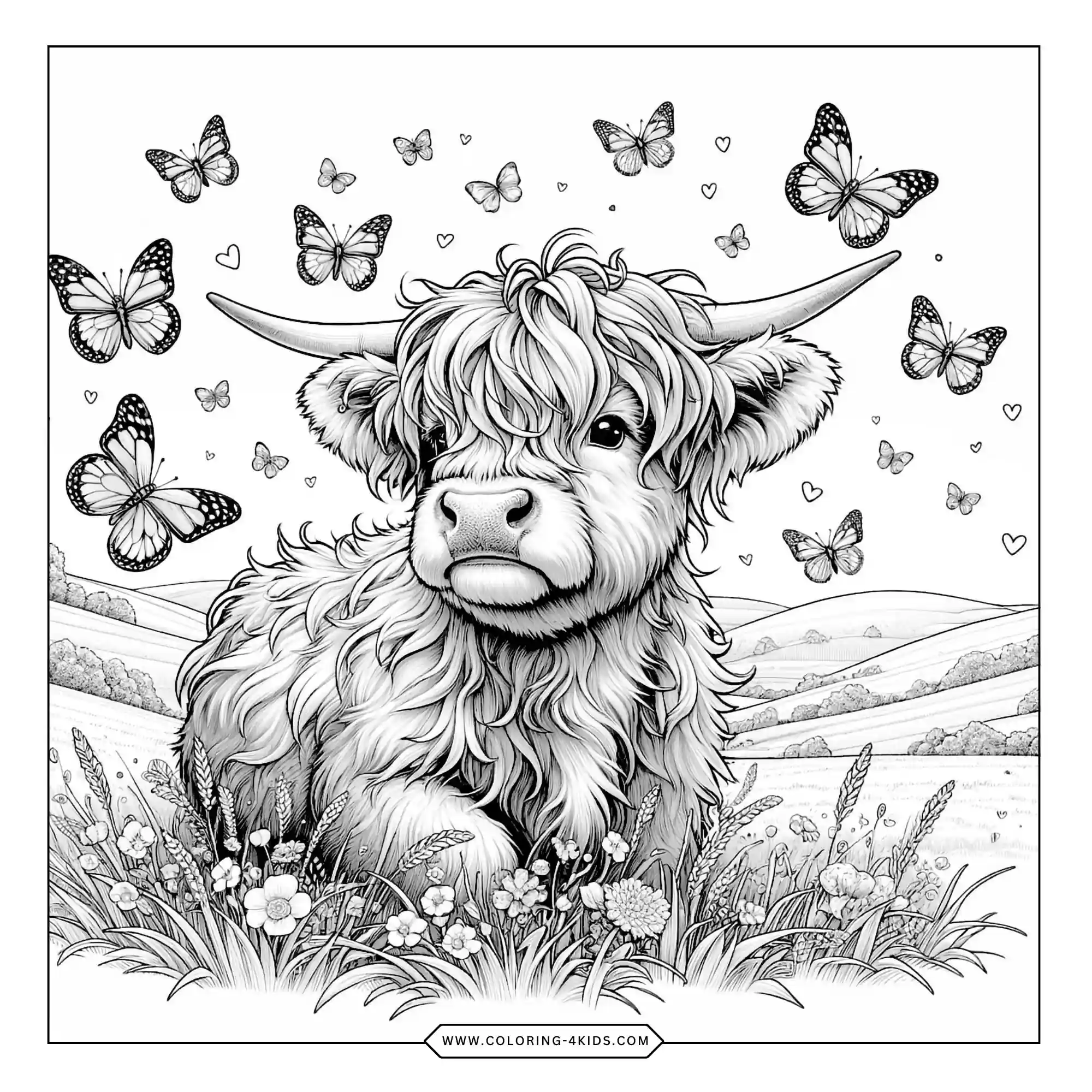 Printable Highland Cow Coloring Pages coloring page for kids