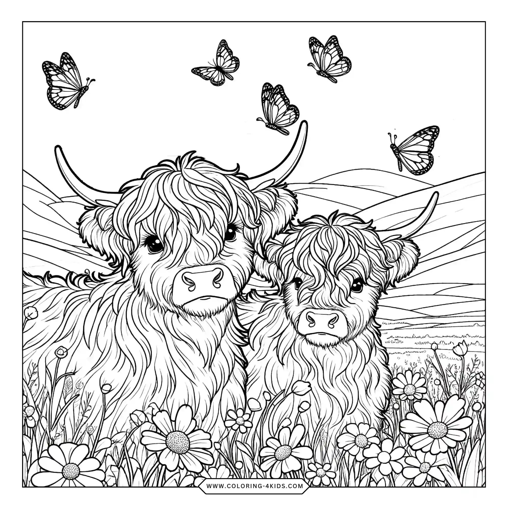 Printable Highland Cow Coloring Pages coloring page for kids