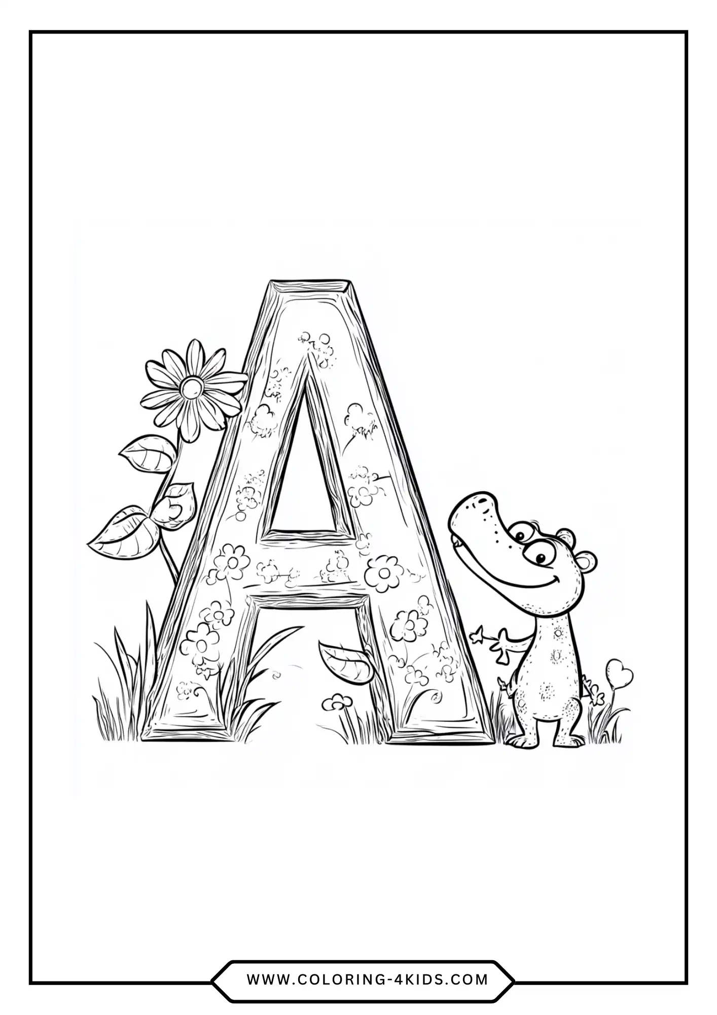 Letter A alphabet coloring page for kids