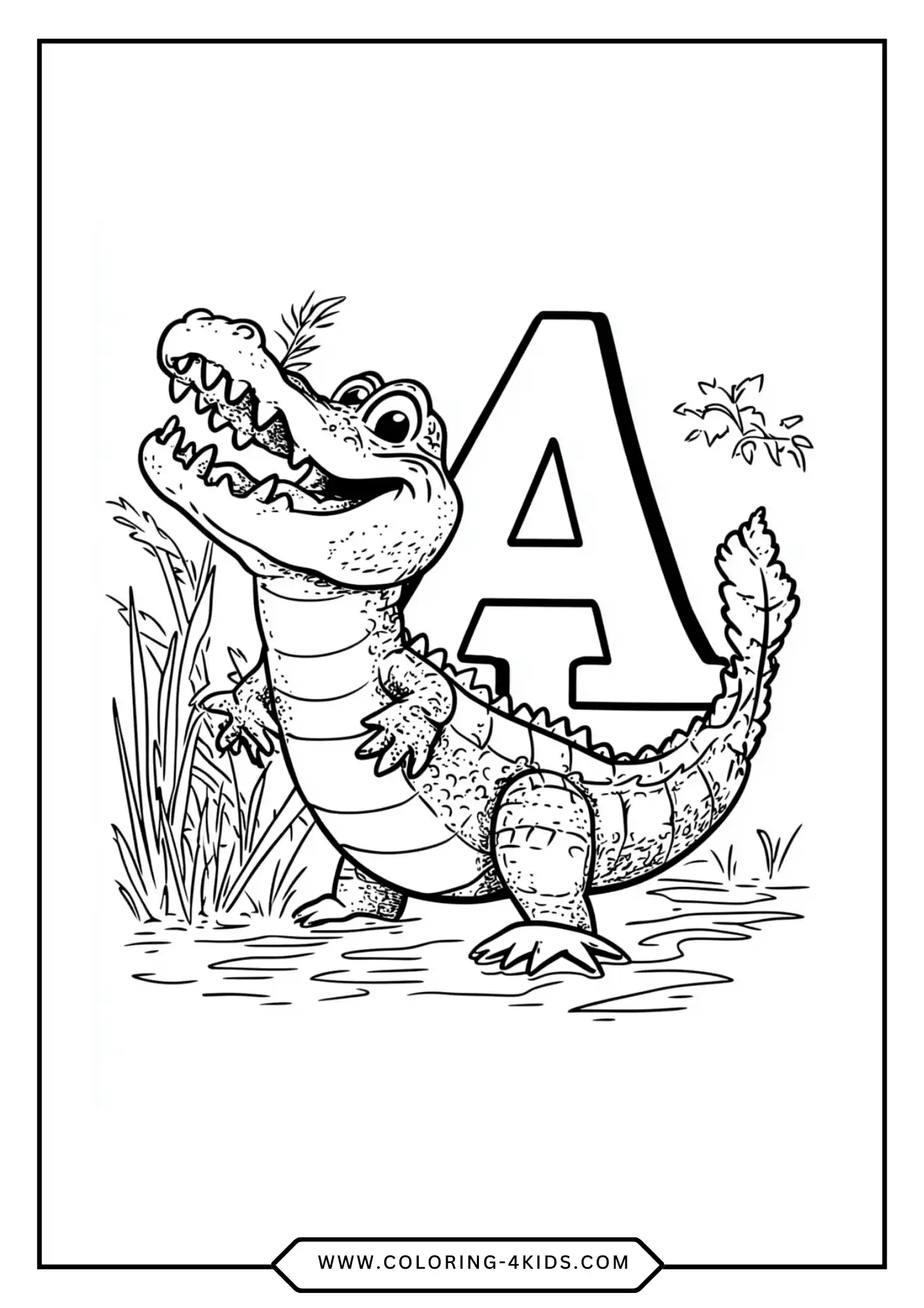 Letter A alphabet coloring page for kids