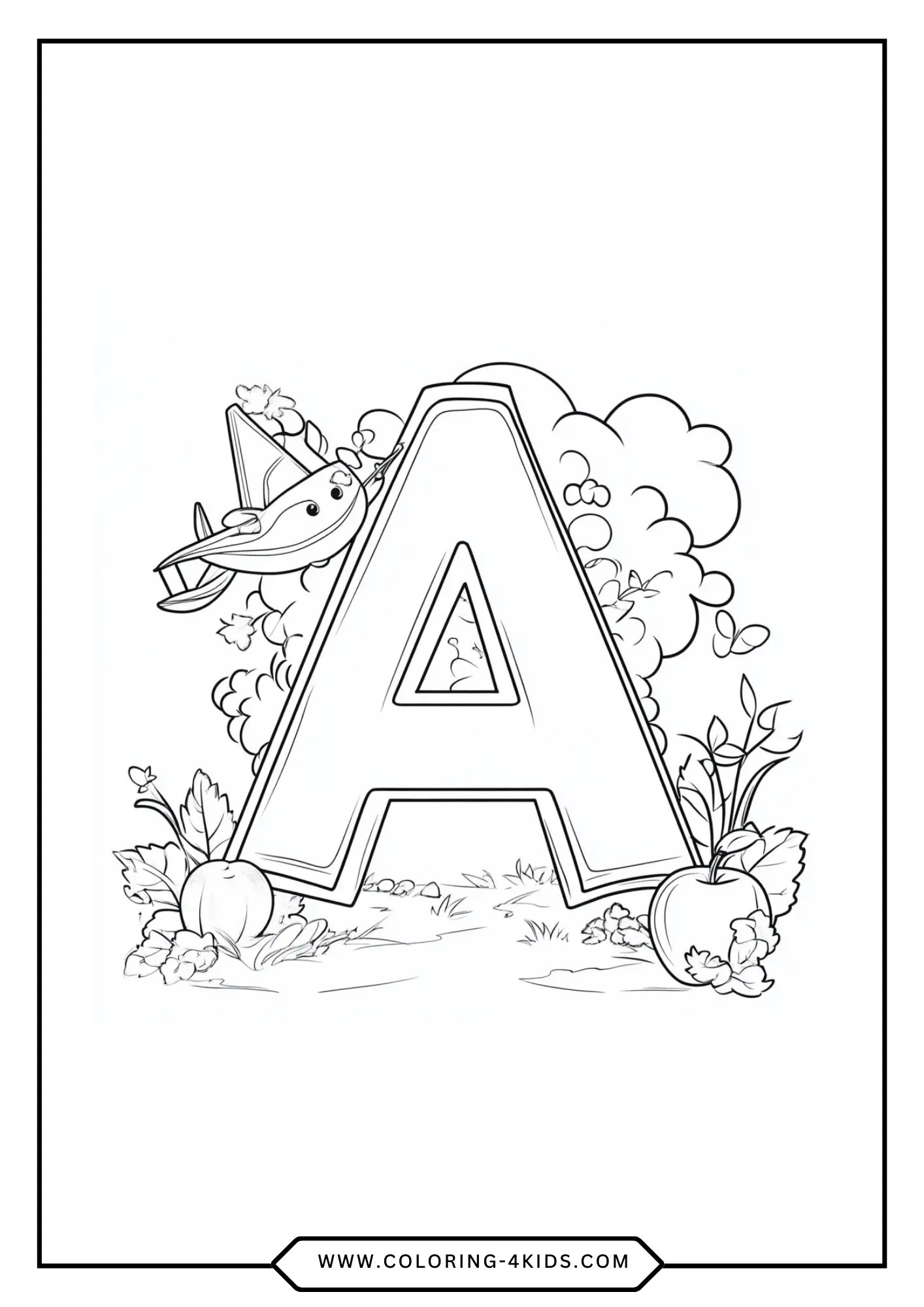Letter A coloring page for kids