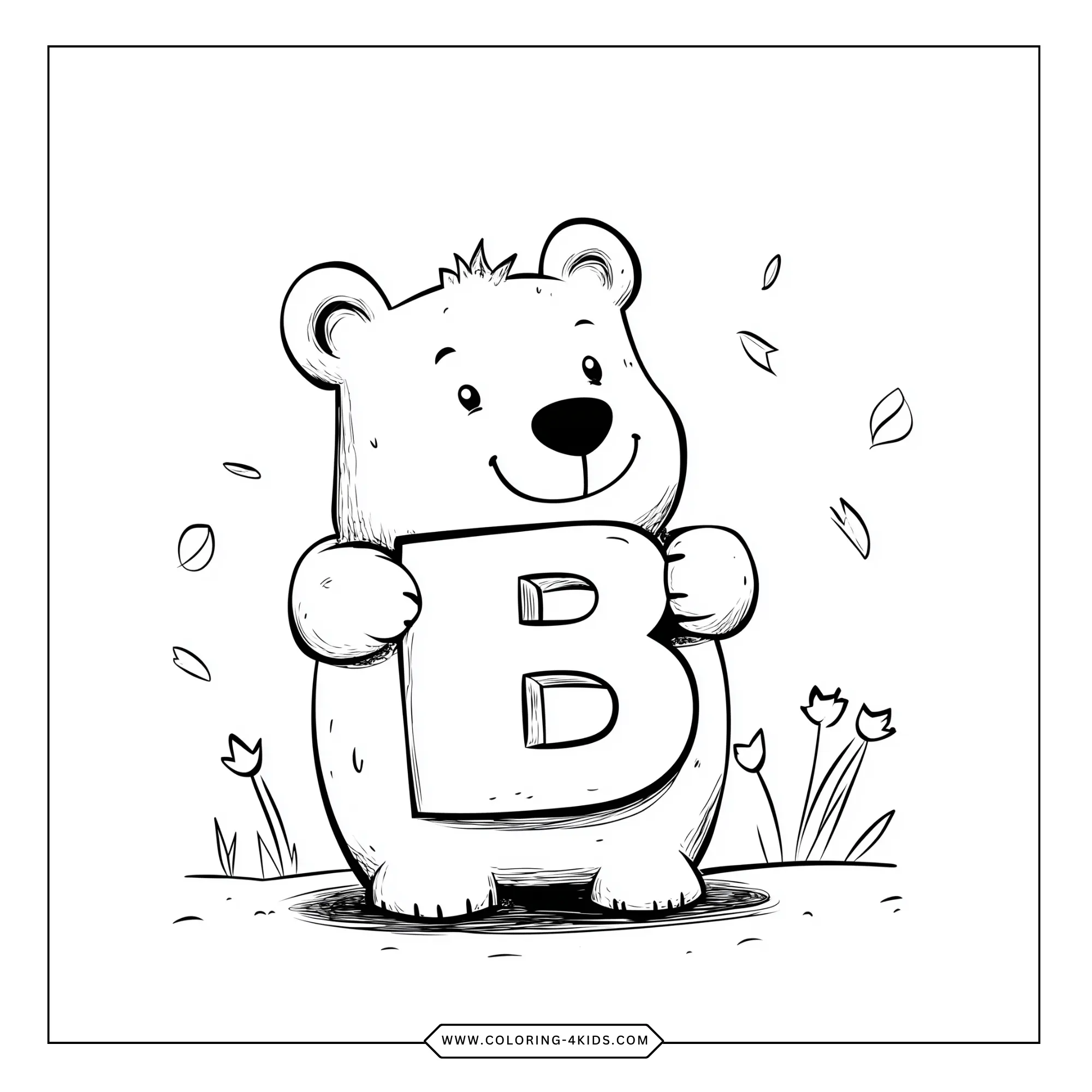 Letter B alphabet coloring page for kids